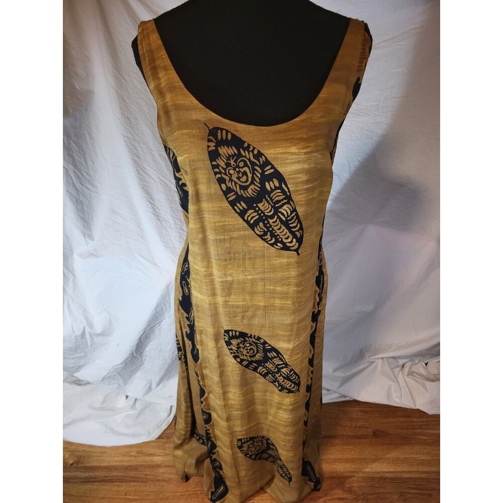 Peaceful People Brown & Black Size M Sleeveless Rayon Tropical Maxi Dress